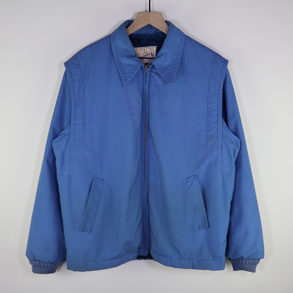 Vintage 70s Catalina Martin Faux Fur Lined Bomber Jacket Size 42 Blue‎ Talon Zip